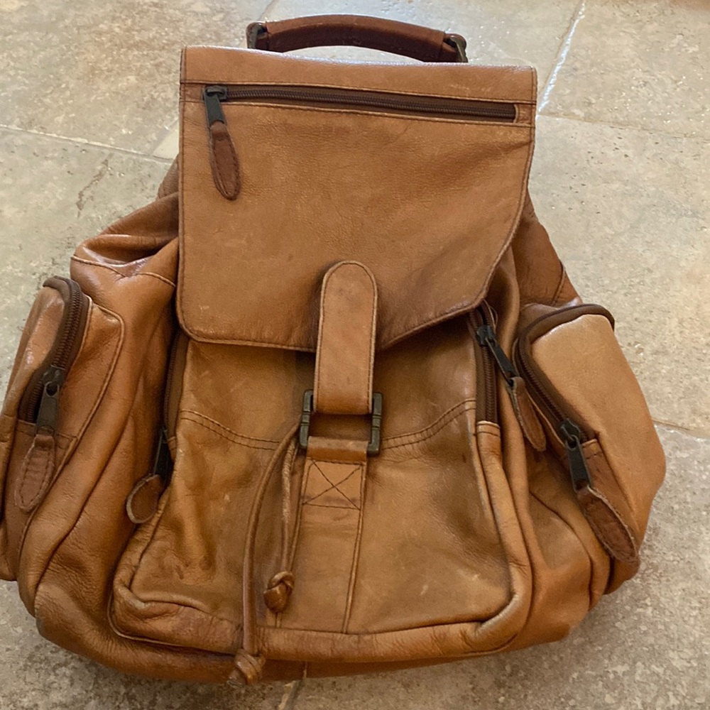 Vintage Camel leather backpack